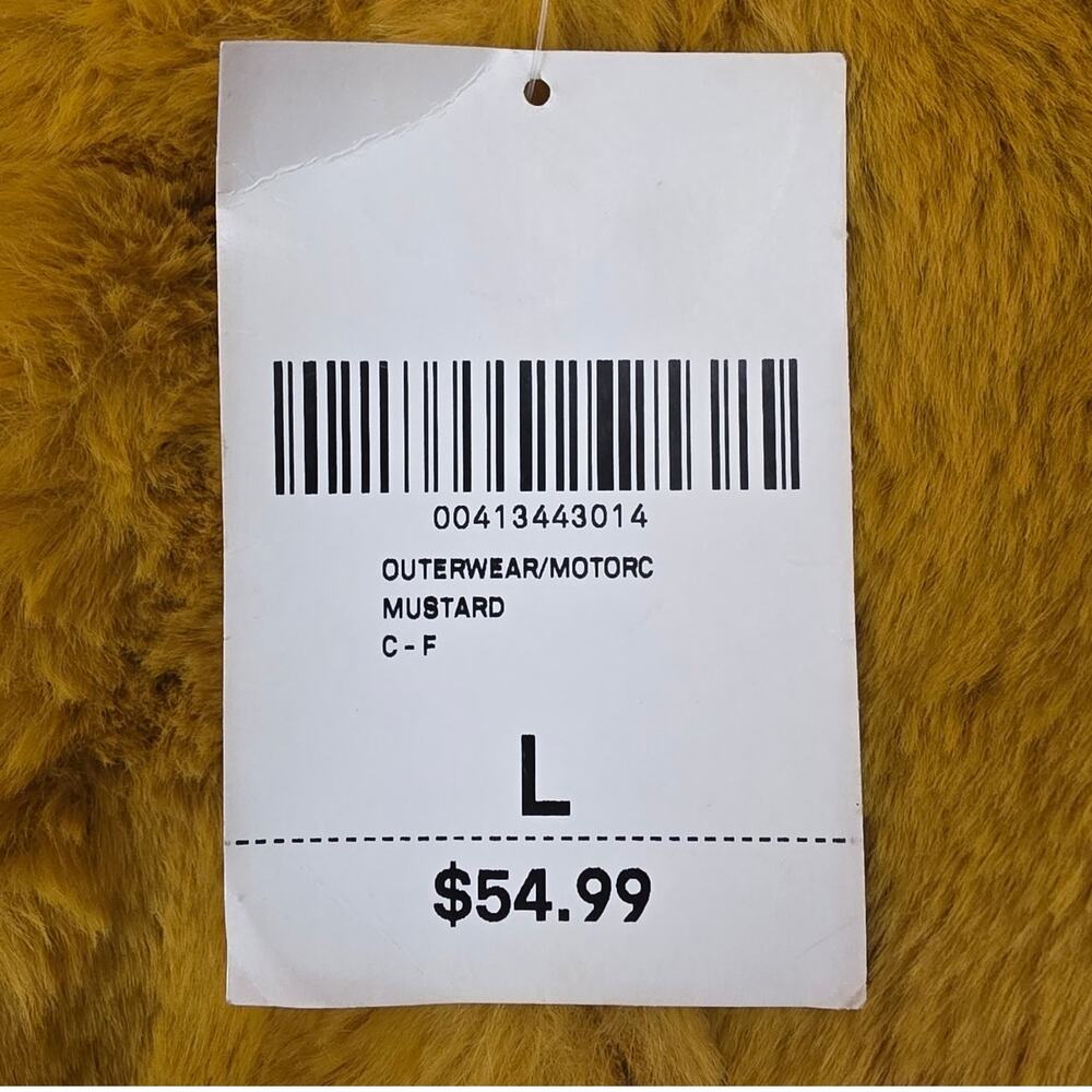Forever 21 Moto Jacket Womens L Mustard Faux Suede Shearling Fur Biker NWT - Picture 6 of 12
